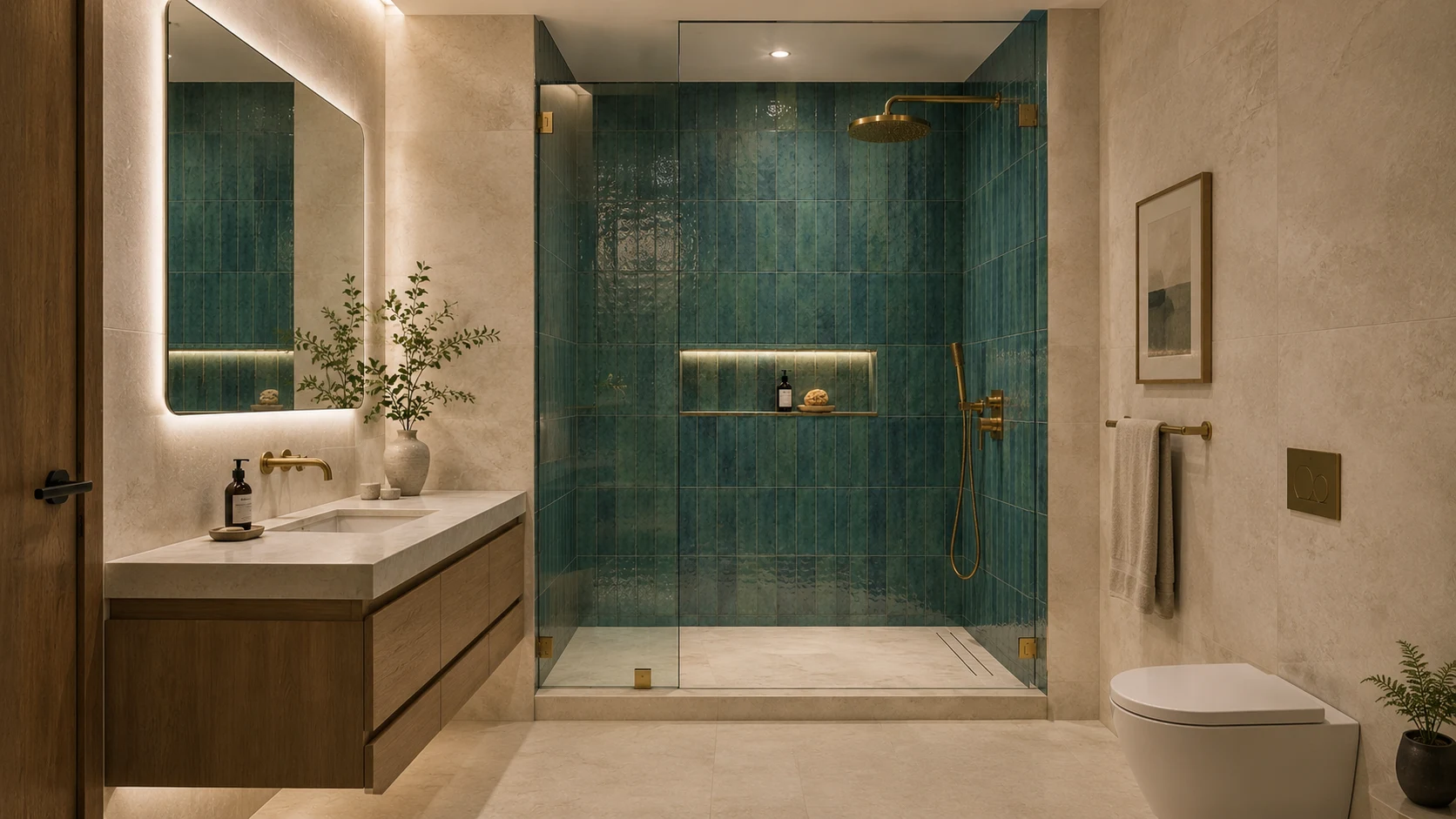 Functional bathroom layout with a clear path 
